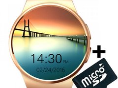 Ceas Smartwatch cu Telefon iUni KW18, Touchscreen 1.3 Inch, Notificari, iOS, Android, Gold + Card Mi